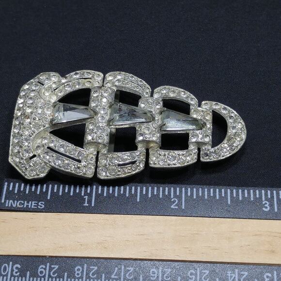 Vintage Clear Rhinestone Ladies Belt Buckle, Pot Metal, 1930s Vintage - Picture 5 of 10